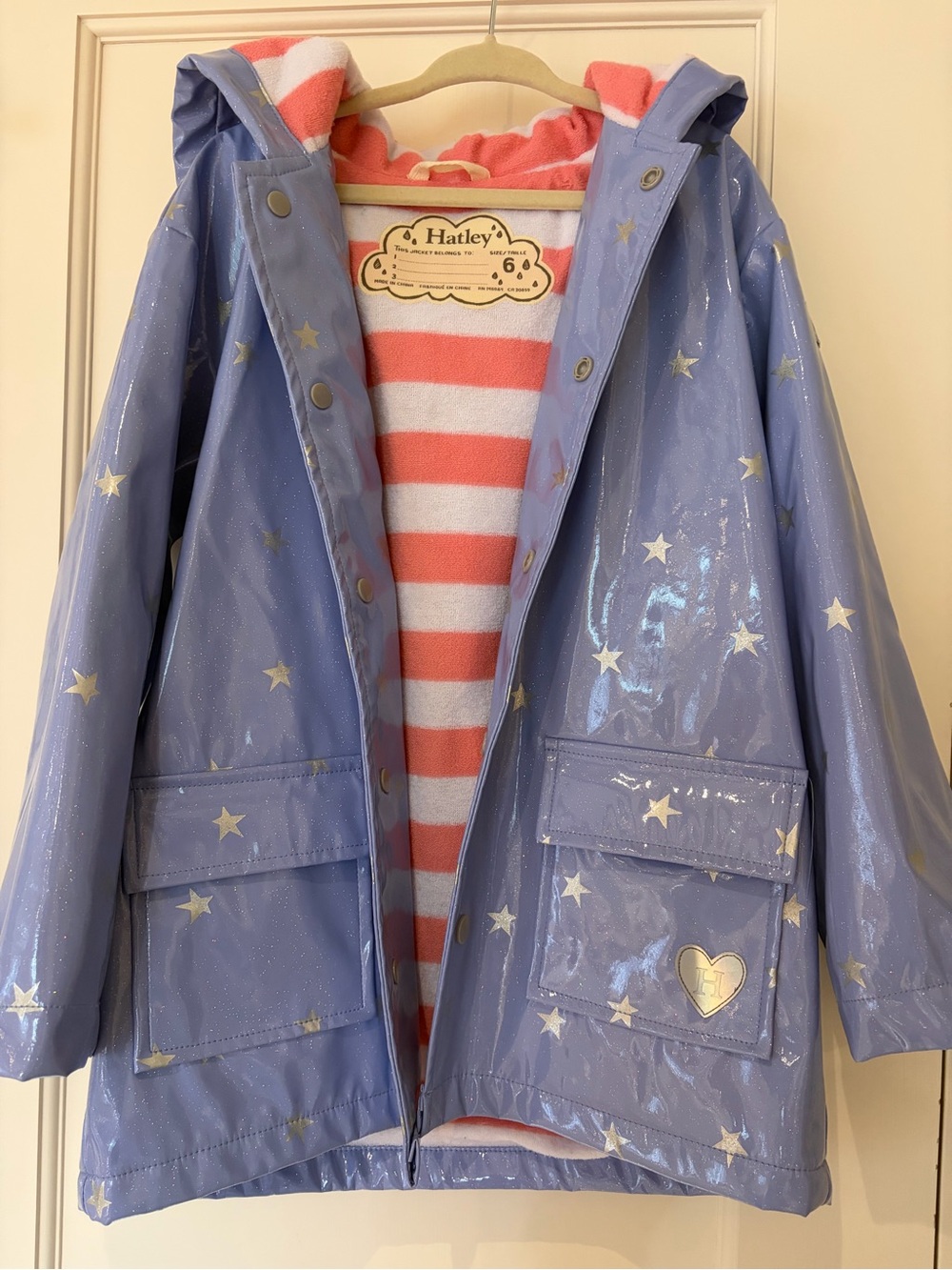 Hatley Lavender Star Raincoat with Pink-White Striped Lining